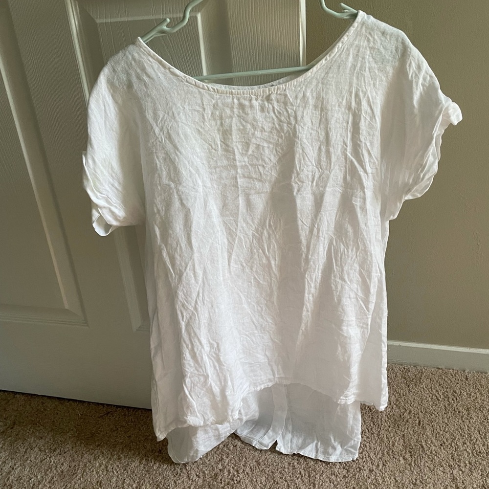 Terzo Millennio Size M White Asymmetrical linen top